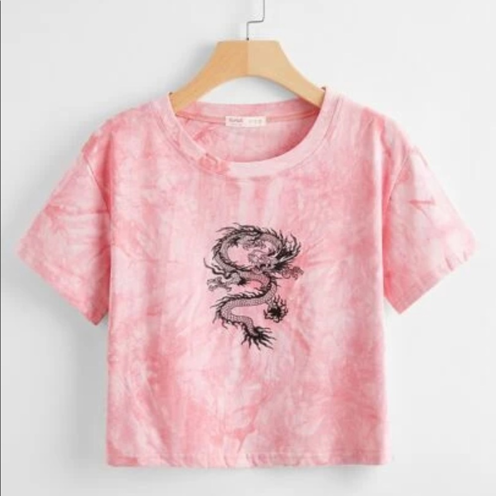 Tye Dye Dragon short sleeve cropped T shirt